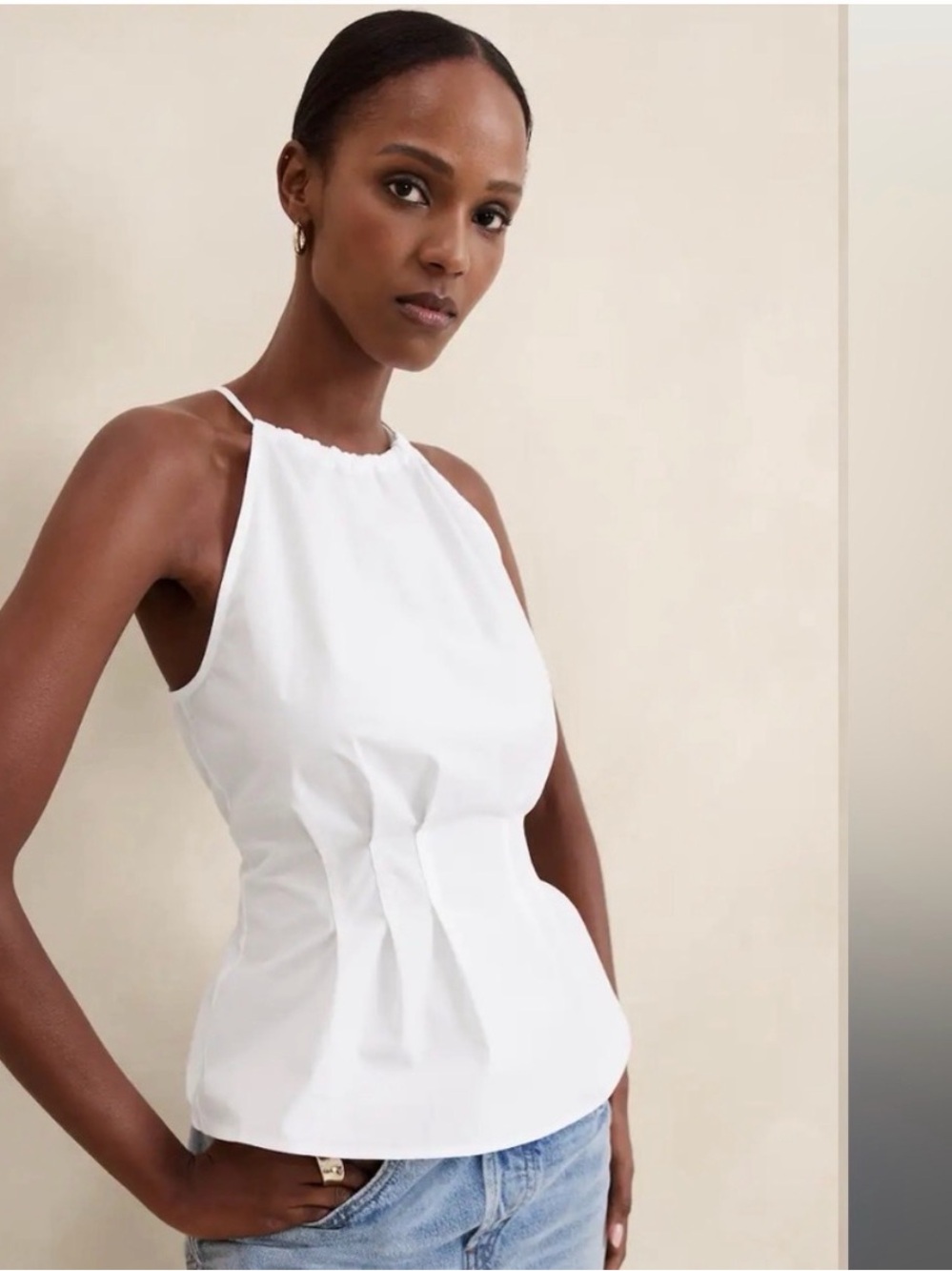 EUC | Sz 10 | Banana Republic White Poplin Seamed Halter Top - Runs Small